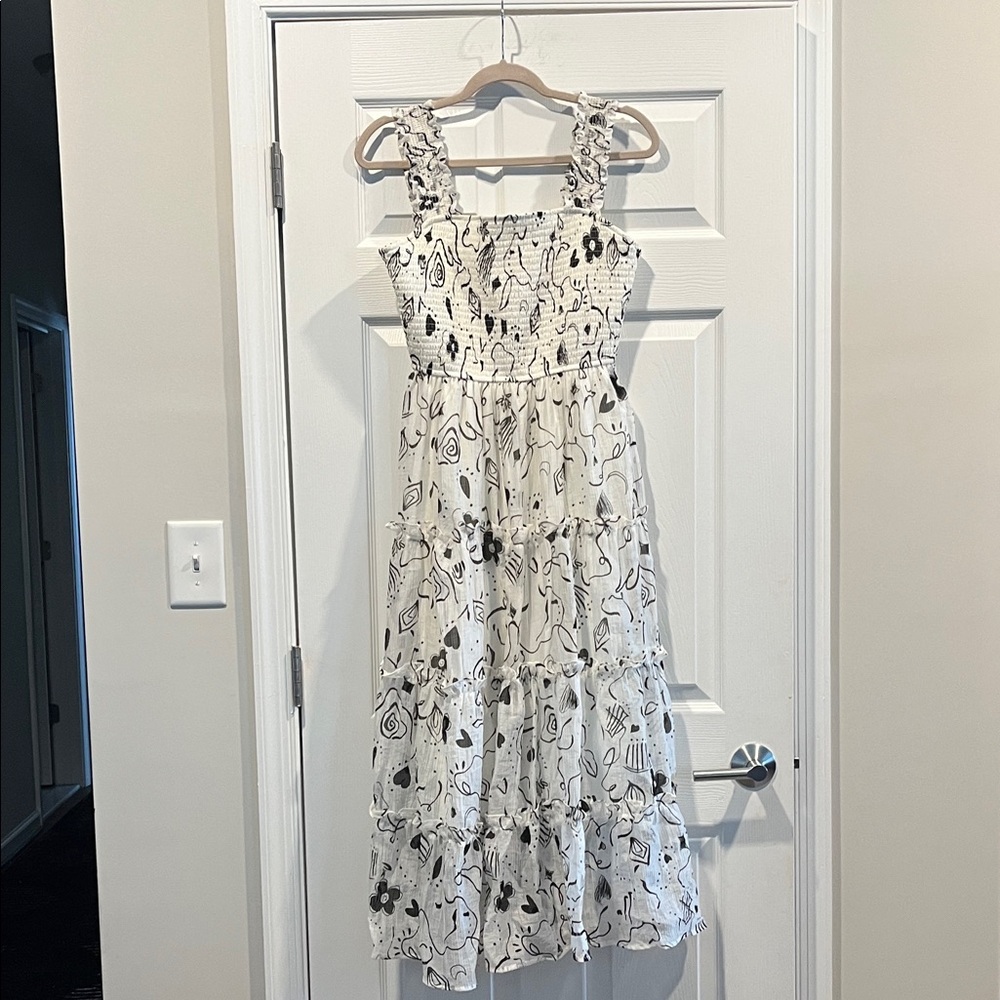 Blu Pepper Monochrome Abstract Midi Dress.Size M